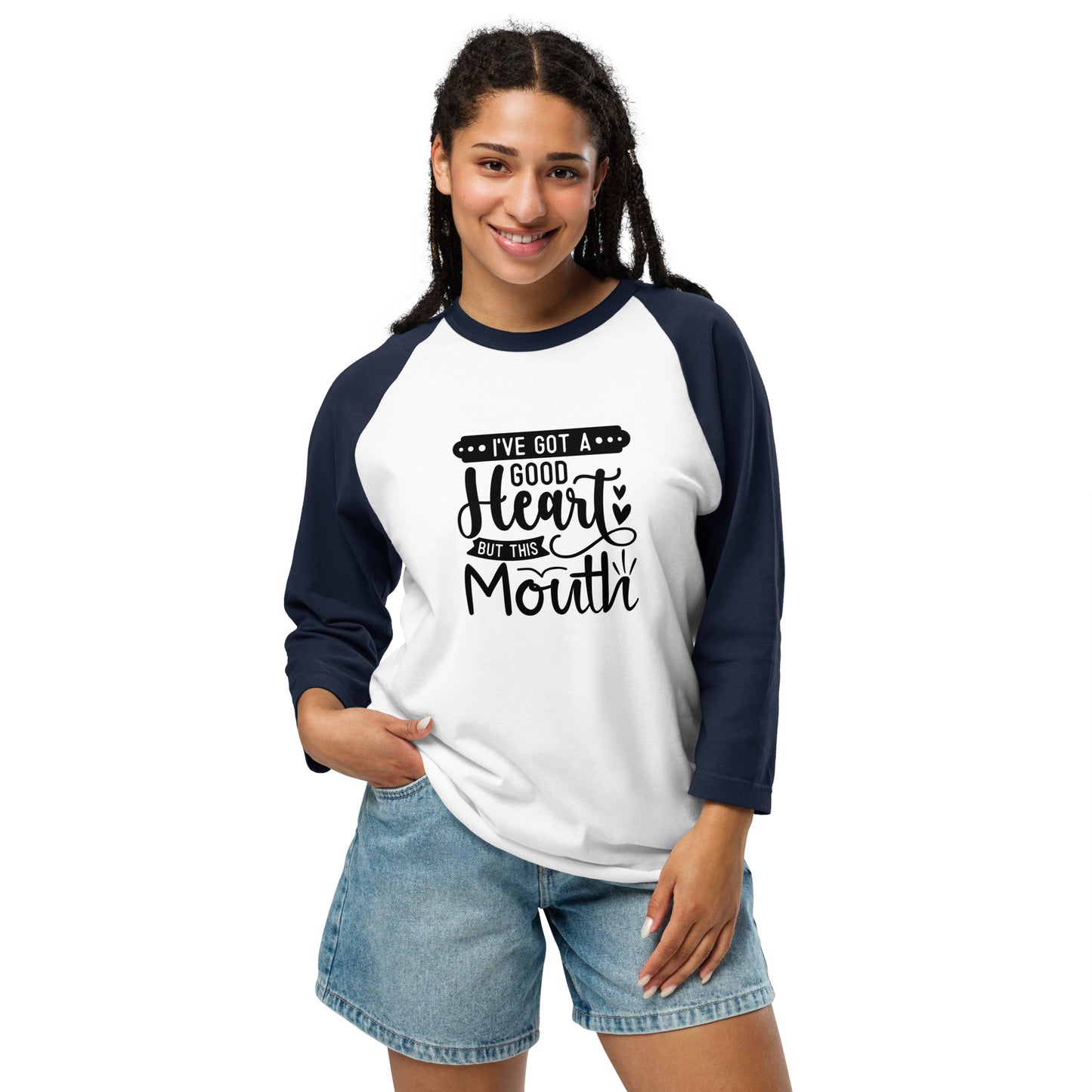 Good Heart 3/4 sleeve raglan shirt